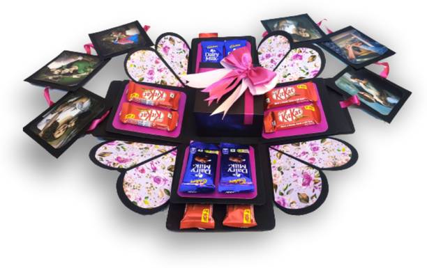US IDEAL CRAFT Chocolate Explosion Birthday Gift(12 CHOCOLATE EACH 10 RS & PINK HEART BOX) Box Greeting Card