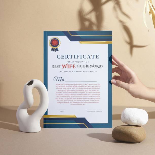 AanyaCentric A4 Size 8.3x11.7inches World Best Wife Certificate For Lover Partner Greeting Card