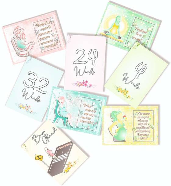 Vantagekart Pregnancy Milestone Cards - Pregnancy Reveal - Pregnancy Gift - New Mom Gift - Pregnancy Photoshoot Cards -(Paper, A5 Size, 21 x 14.8 x0.1 cm, Multicolour) -Set of 16 Cards With 32 Designs Greeting Card