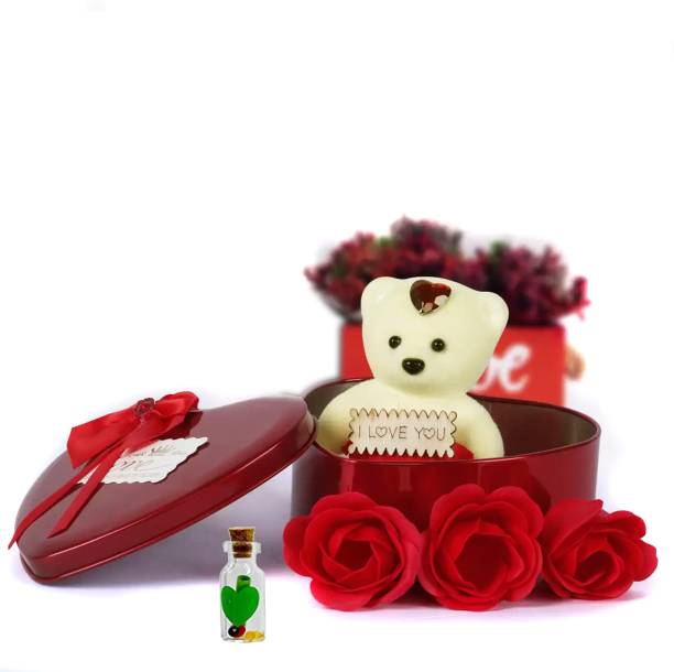 Nyaro Heart Shape Box with Teddy and Message Bottle Greeting Card