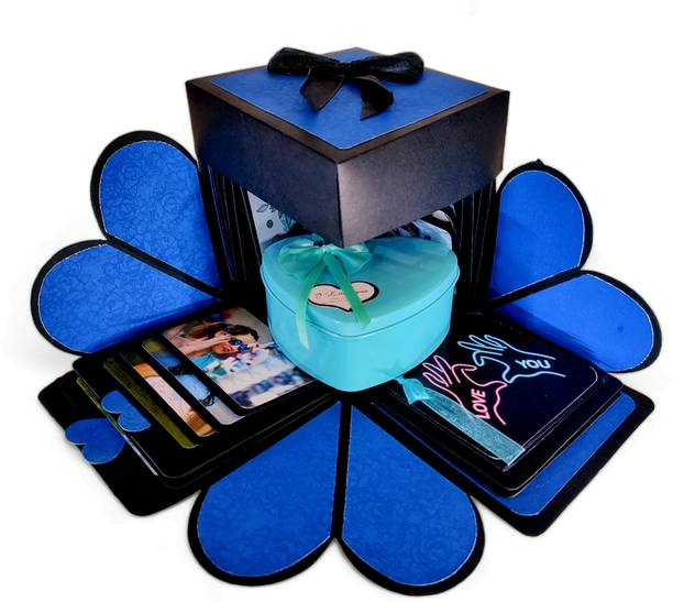 US IDEAL CRAFT ExplosioN Box, Birthday Gift (WITH BLUE HEART BOX) DIY 42 PHOTOS ALBUM Greeting Card