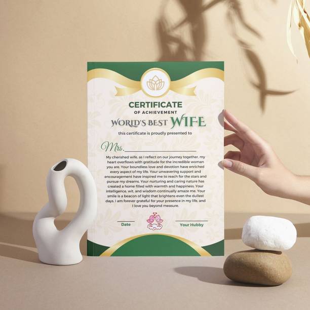 AanyaCentric A4 Size 8.3x11.7inches World Best Wife Certificate For Lover Partner Greeting Card