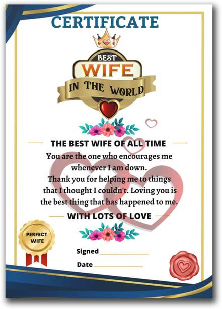 RINKON World Best Wife Certificate Valentine Days Award Certificate Wife Gifts Greeting Card