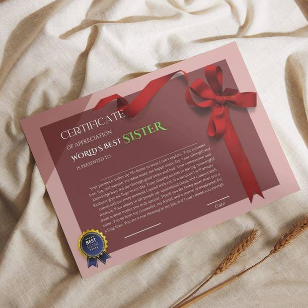 AanyaCentric A4 Size 8.3x11.7inches World Best Elder Younger Sister Certificate Award Greeting Card
