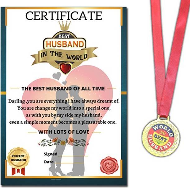 RINKON World's Best Husband Certificate With Medal Gifts Card Love Award Anniversary Greeting Card