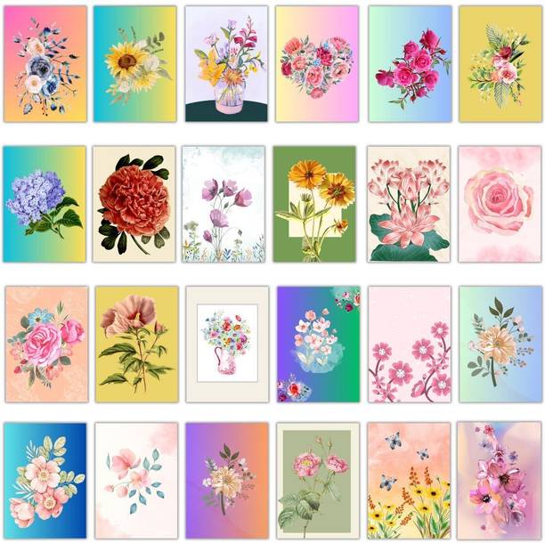 AanyaCentric Pack Of 24 Watercolor Floral Blank Inside 2.9x4.1inches A7 Size Multipurpose Greeting Card