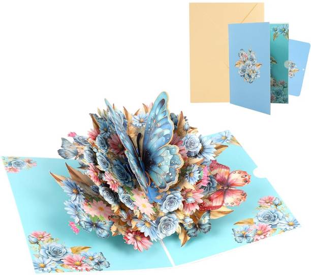 वेरीलक 3D Popup Butterfly Greeting Card Handmade Floral Gift for Birthday Anniversary ग्रीटिंग कार्ड