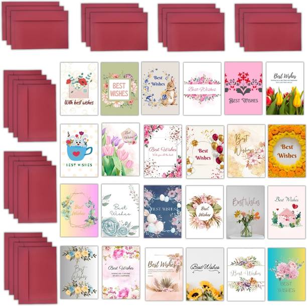 AanyaCentric 24 Pcs Best Wishes Folded Blank Tags with Envelope Printed Gift Tags Greeting Card