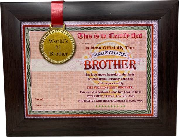 Northland Best Brother in World Framed Certificate - Best Gift for Brother Birthday Rakhi Greeting Card