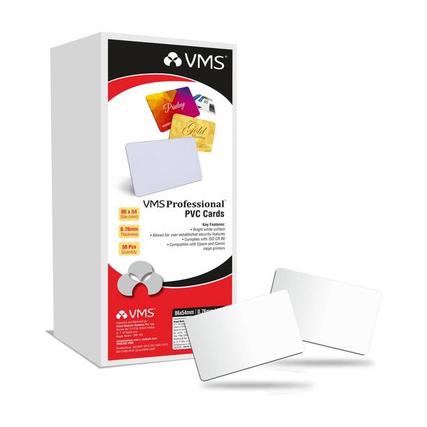 VMS Professional PVC Card with Out Chip (Contact IC / Smart Card) - 50 Cards Business Card