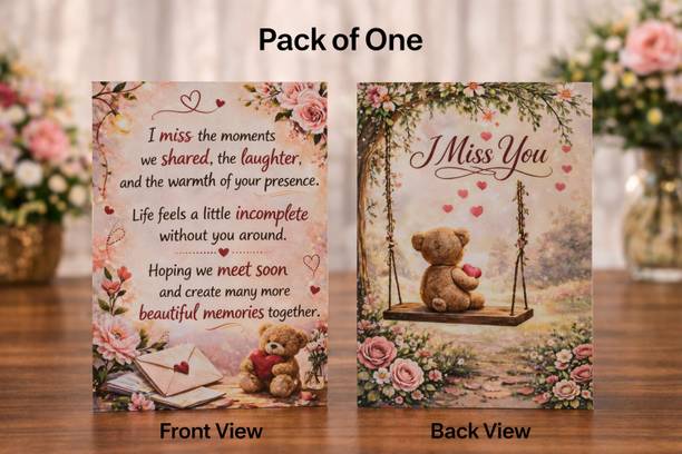 Kraftymelon I Miss You Greeting Card with Teddy Bear Design Greeting Card