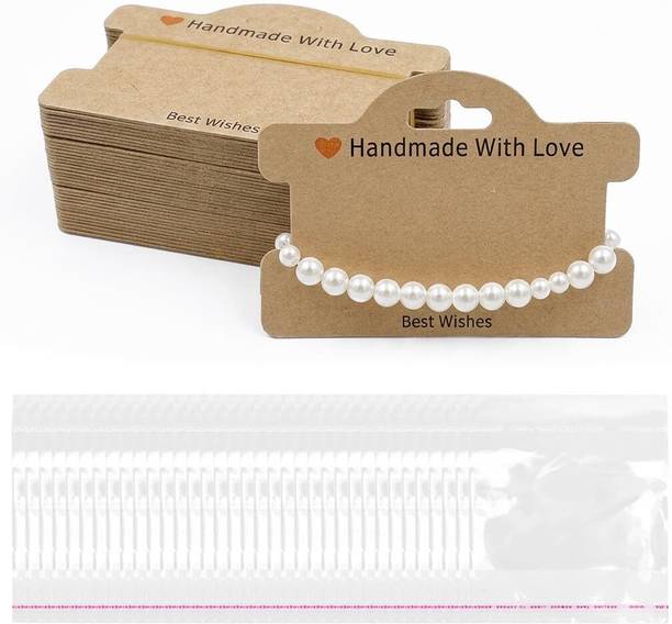 ELEPHANTBOAT 100PCS Jewelry Display Cards with Clear Pouches for Bracelets and Necklaces Business Card