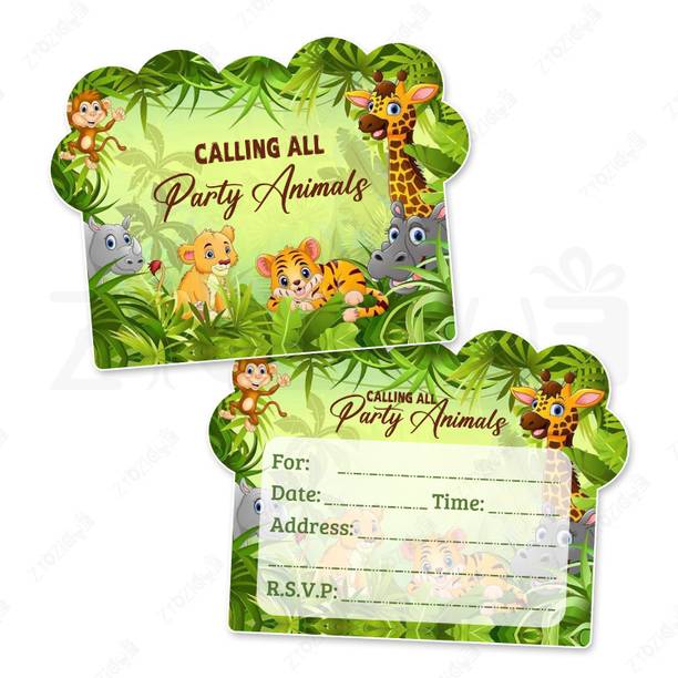 ZYOZIQUE Jungle Safari Animals Theme Invitation Card | Jungle Safari Wild Birthday Party Invitation Card