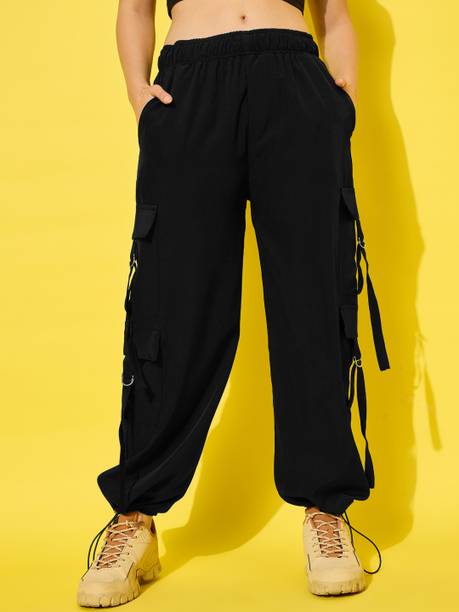 DIMPY GARMENTS Women Loose Fit Black Polyester Trousers