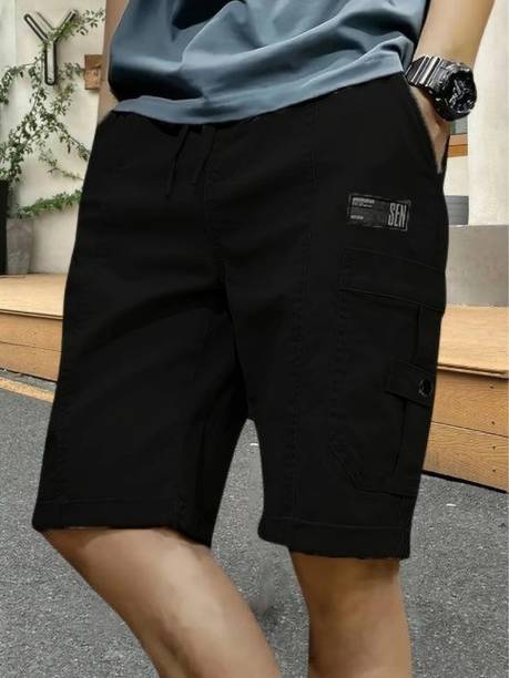 ZENVAR Solid Men Black Denim Shorts