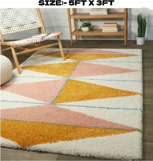 RM Handloom Pink, Yellow Polyester Carpet