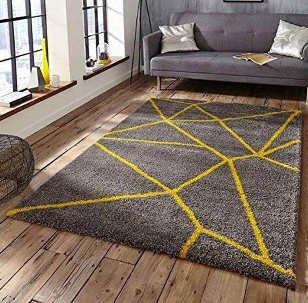 RM Handloom Yellow, Brown Polyester Carpet