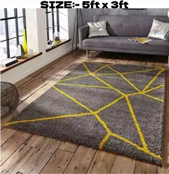 RM Handloom Yellow, Blue Polyester Carpet