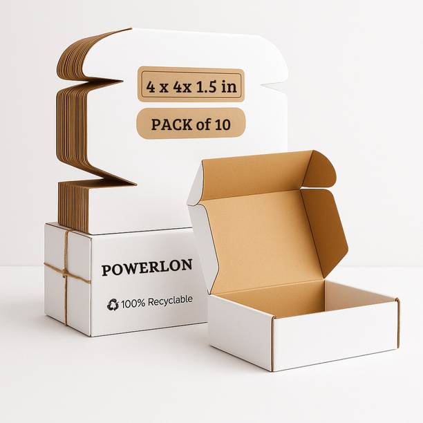 POWERLON Corrugated Cardboard WHITE Flap Box(4x4x1.5 inch)for Jewelry|GiftseCommerce|Cosmetics|Small Items| Packaging Box