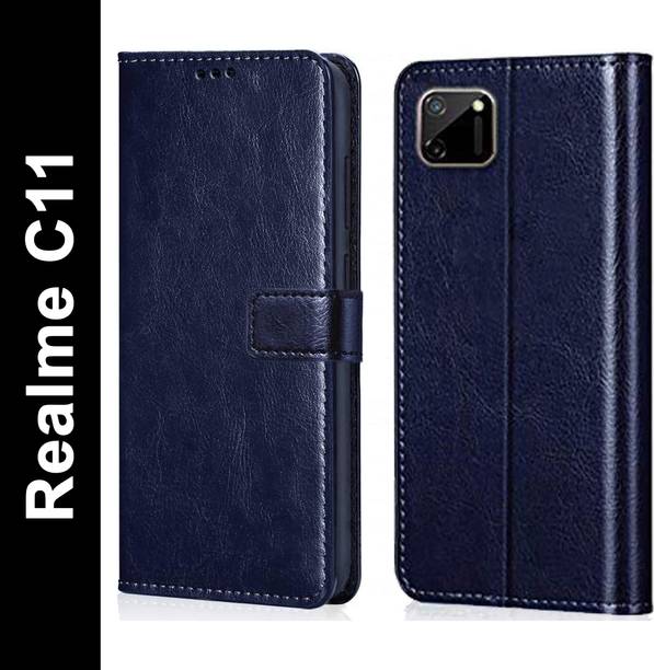 Flipkart SmartBuy Flip Cover for Realme C11 Blue, Grip Case, Silicon, Artificial Leather, Pack of: 1