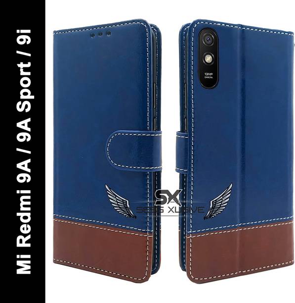 SESS XUSIVE Flip Cover for Mi Redmi 9A / Redmi 9i / 9A Sport -Dual-Color Leather Finish Wallet - Blue & Brown