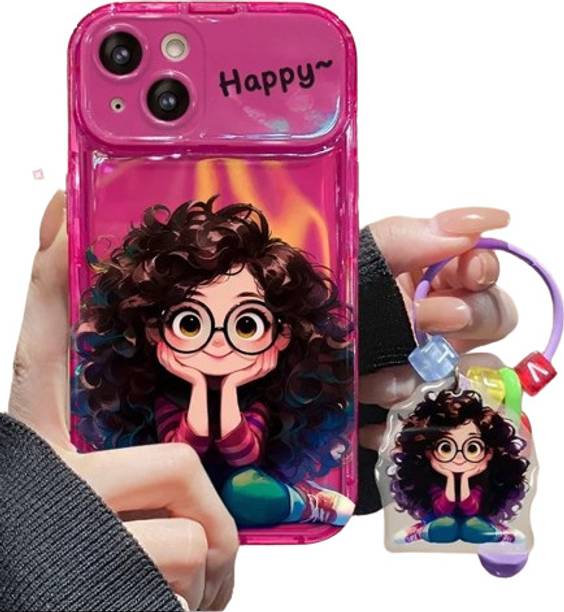 PEEPERLY Back Cover for iPhone 13 Pro Cartoon Geek Girl Mirror Case with Charm