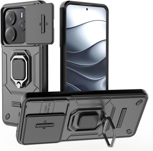 COVERLINE Back Cover for Redmi Note 14 5G Shockproof Military with Stand Sliding Camera Cover Case