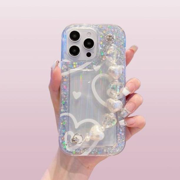 SPARKUP Back Cover for iPhone 16 Plus - Glitter Heart Design with Heart Bracelet Chain | Protective