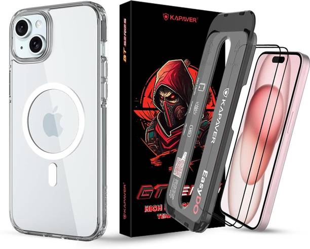 Kapaver Back Cover for iPhone 15 Plus, 2 Clear TG + 1 Mag-X Clear