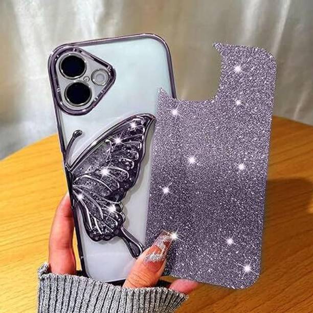 LISTLINE Back Cover for Apple iPhone 16 Cover with Glitter Cute Butterfly Design for Women Teen Girls