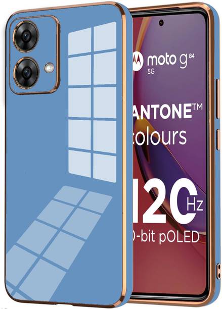 VAPRIF Back Cover for Motorola Moto G84 5G, Golden Line, Premium Soft Chrome Case | Silicon Gold Border
