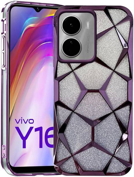 AMEYAA Back Cover for Vivo Y16,Vivo T2X 5G Luxury Electroplated Geometric 3D Cube Diamond Bling Shiny Soft Cover