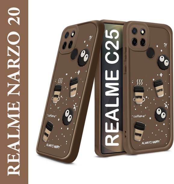DefendX Back Cover for Realme Narzo 20 | Cute Cartoon 3D Bear Coffee Case | Full Camera Protection | Shockproof