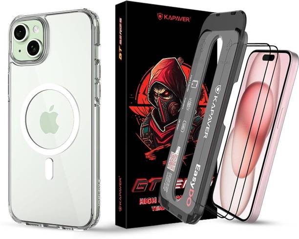 Kapaver Back Cover for iPhone 15, 2 Clear TG + 1 Mag-X Clear