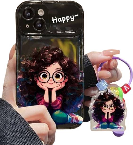 PEEPERLY Back Cover for iPhone 13 Pro Cartoon Geek Girl Mirror Case with Charm