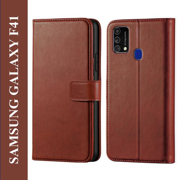 Innovex Back Cover for Samsung Galaxy F41 - Inbuilt Stand & Card Pockets | Hand Stitched | Wallet Flip Case