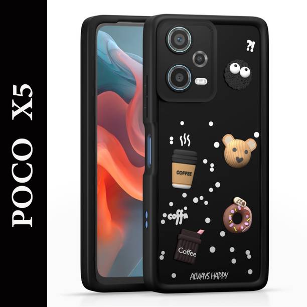 DefendX Back Cover for Poco X5 | Cute Cartoon 3D Bear Coffee Case | Full Camera Protection | Shockproof