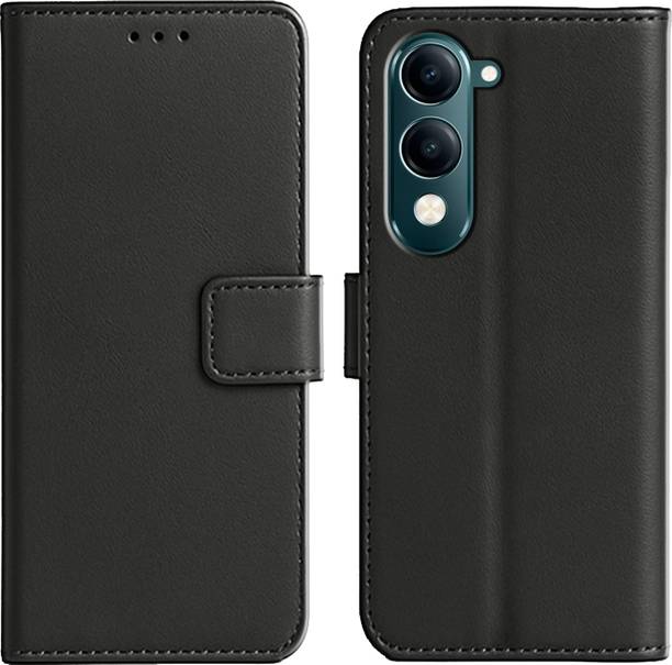 Ascensify Back Cover for Vivo Y19 5G Premium PU Leather Flip Cover with Card Slots & Stand Feature