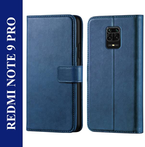 Innovex Back Cover for Redmi Note 9 Pro - Inbuilt Stand & Card Pockets | Hand Stitched | Wallet Flip Case