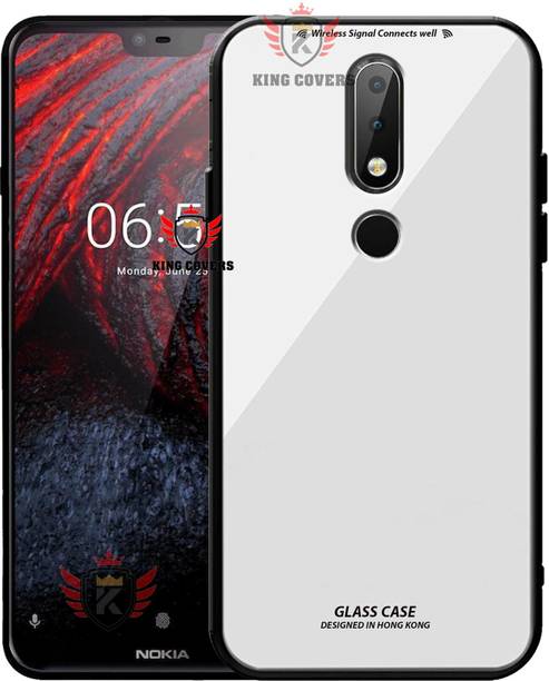 KING COVERS Back Cover for Nokia 6.1 Plus, Luxurious 9H Toughened Glass Back Case Shockproof TPU Bumper