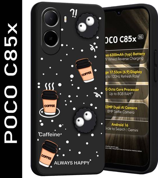 Ascensify Back Cover for POCO C85x 3D Coffee Theme Cartoon Design | Shockproof Slim Protective Case