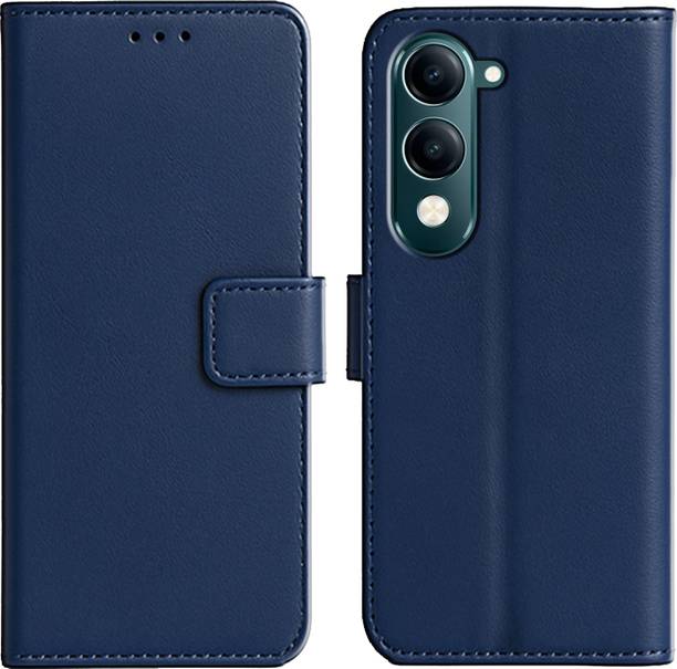 Ascensify Back Cover for Vivo Y19e Premium PU Leather Flip Cover with Card Slots & Stand Feature