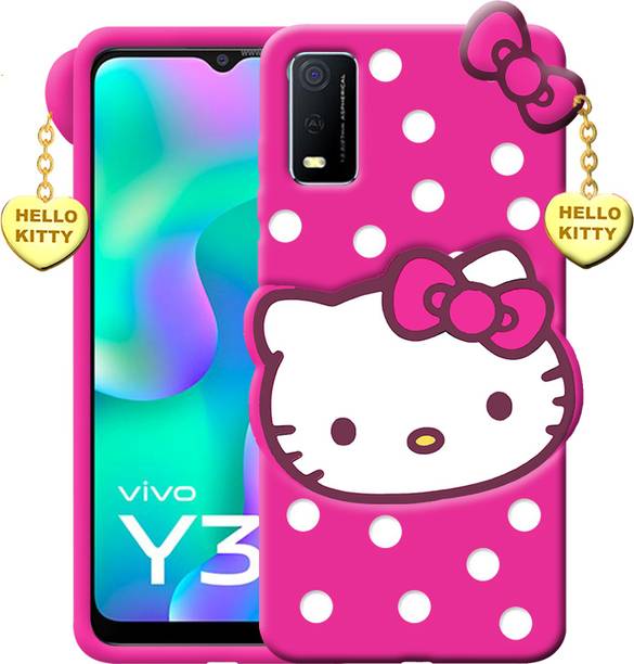 KING COVERS Back Cover for Vivo Y3s 2021 Hello Kitty Mobile Back Cover| 3D Cute Kitty|with Heart Pendant