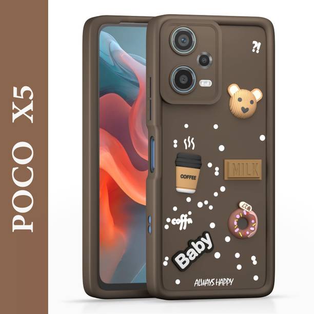 DefendX Back Cover for Poco X5 | Cute Cartoon 3D Bear Coffee Case | Full Camera Protection | Shockproof