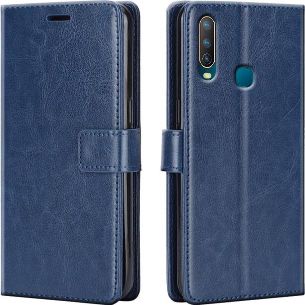 Driden Back Cover for Vivo U20 - Inbuilt Stand & Card Pockets | Hand Stitched | Wallet Flip Case