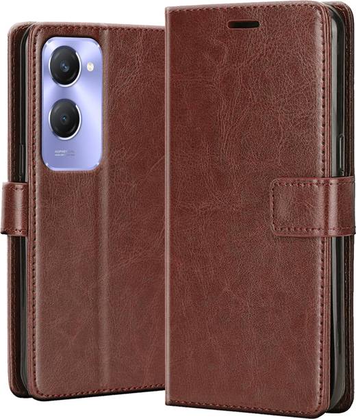 Driden Back Cover for Vivo Y28S 5G - Inbuilt Stand & Card Pockets | Hand Stitched | Wallet Flip Case