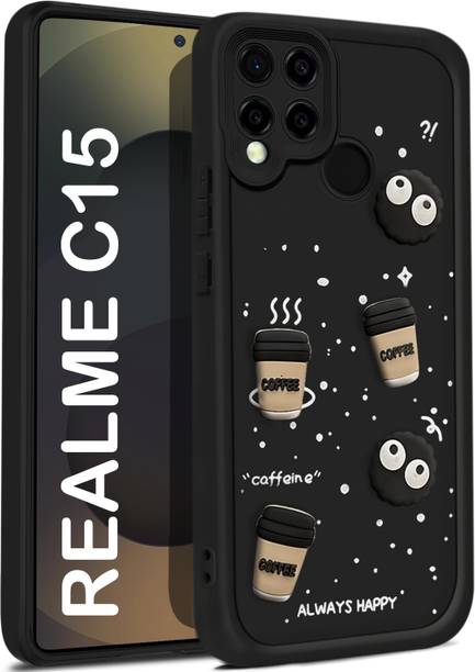 Vshop Back Cover for Realme C15 Cute Fun Cartoon 3D Ball Coffee Case