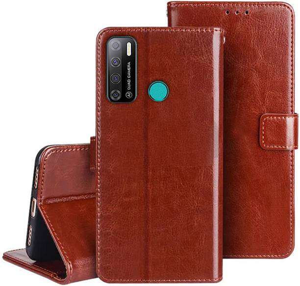 TIKTIK Back Cover for Tecno Spark Power 2 / Tecno LC8 | Card Pockets | Wallet Stand | Magnetic | Brown