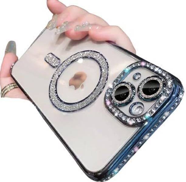 GIRIND Back Cover for Apple iPhone 15, Diamond Case MagSafe and Camera Lens Protection Cover for Women and Girls