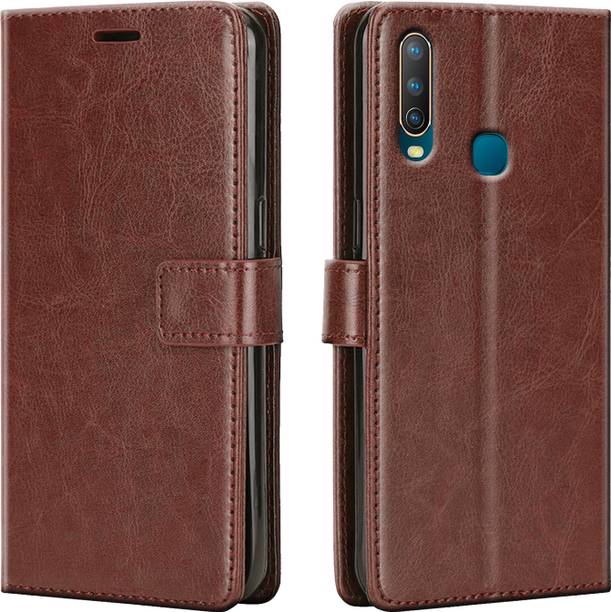 Driden Back Cover for Vivo U20 - Inbuilt Stand & Card Pockets | Hand Stitched | Wallet Flip Case